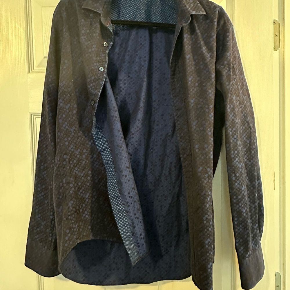 Bugatchi Blue Patterned Button-Up Shirt - image 1